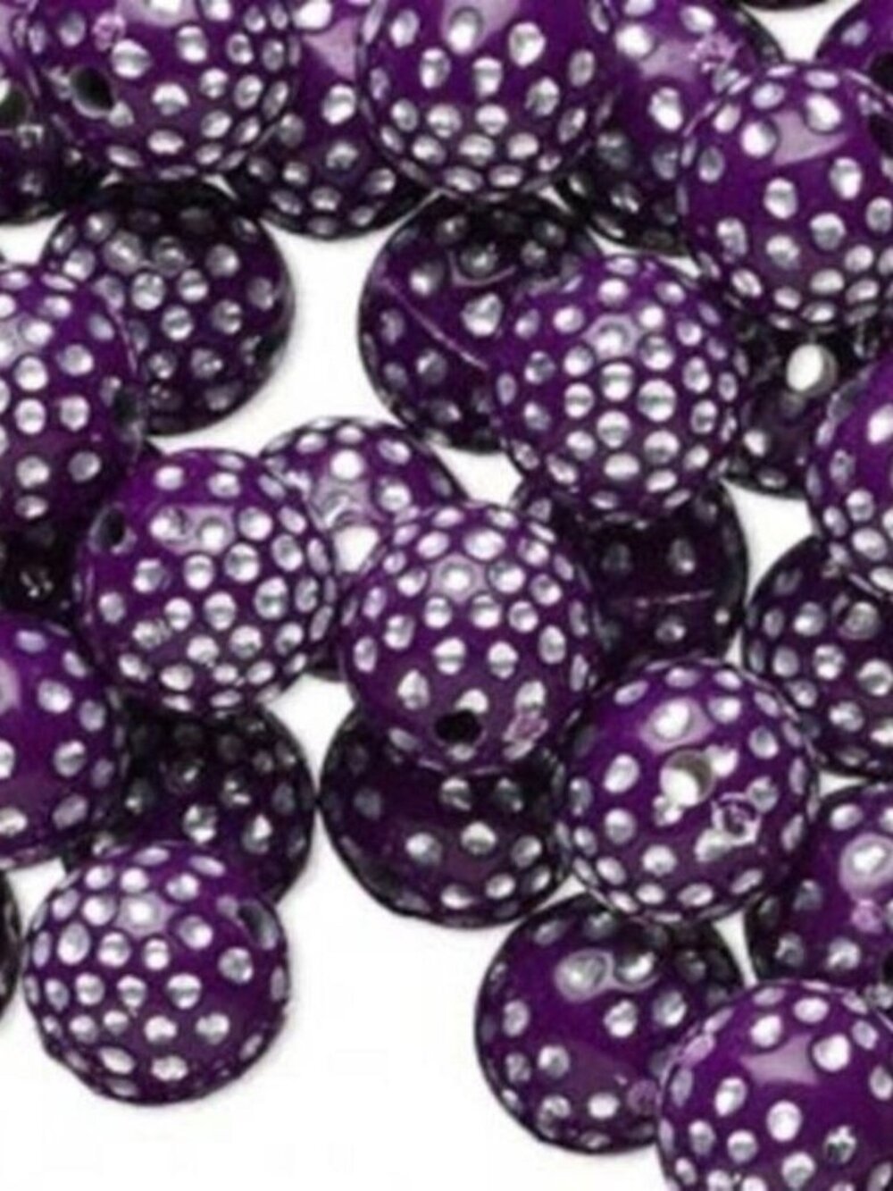 20 Retro Purple and Silver Polka Dot 10mm Round Beads